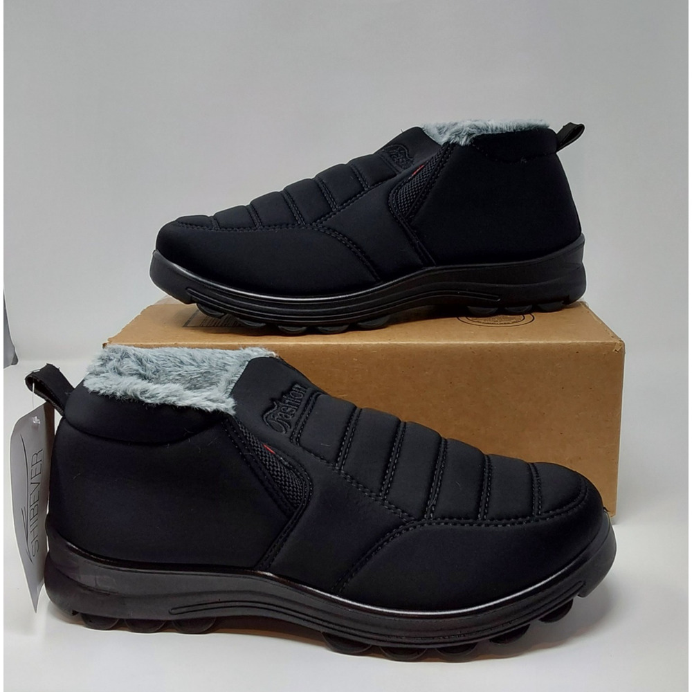 Men’s Winter Slip On Shoes Fur Lined Waterproof Casual Comfort Outdoor Black New